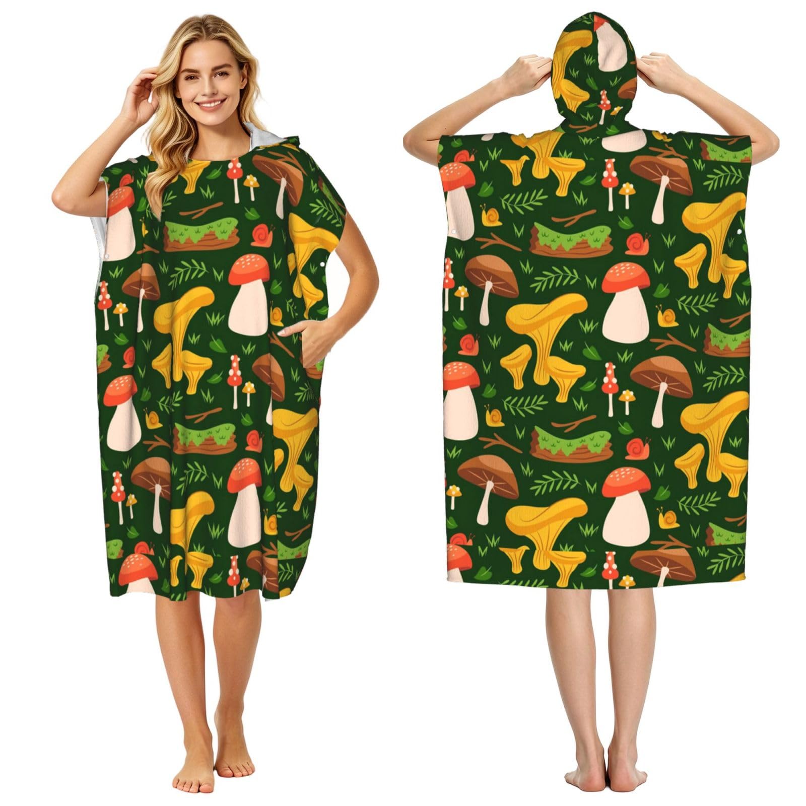 Poadnly Mushroom Pattern, Adult Hooded Beach Towel 90 x 110 cm,Changing Bath Robe, Surf Poncho Towel For Women Men