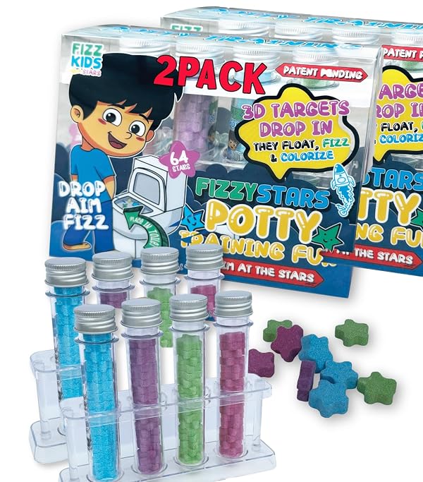 FIZZY STARS Potty Training with Aiming Pee Targets Turns Bubbling Colouring Targets - Fun Urinal Learning Kit for Toddlers/Boys - Funny and Engaging Newest Idea (2 Pack) by FIZZY STARS - Used condition - US$19.27