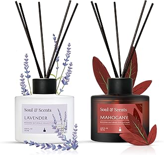 - Mahogany and Lavender Reed Diffuser Set - 120ml with Free 6 Fiber Reed Sticks Each | Toxin Free & Stress Relief| Long Lasting | Room Freshener for Home, Bedroom & Office| Combo Pack of 2