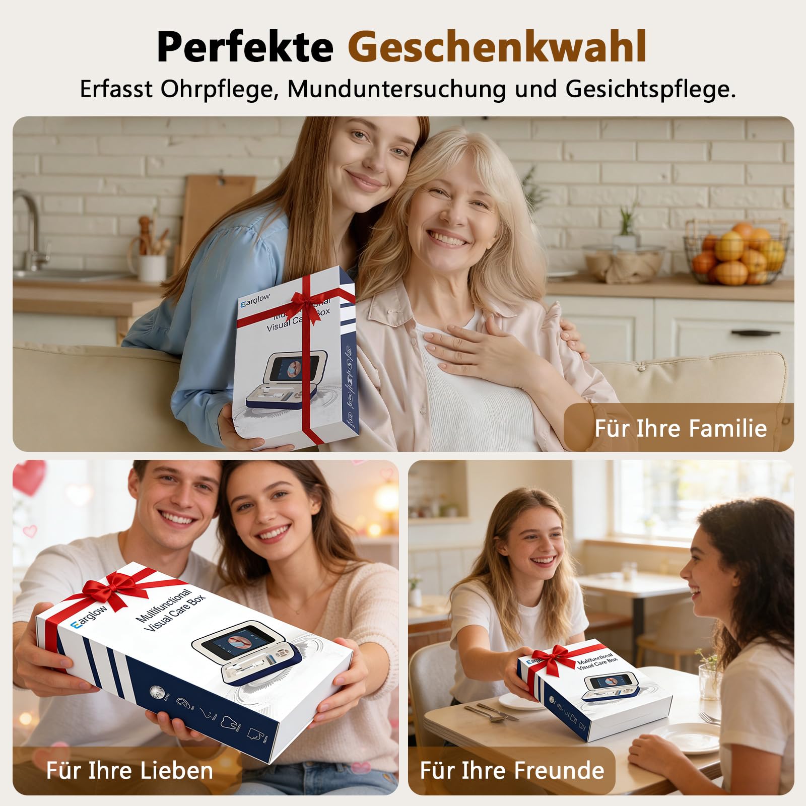 Ohrenschmalz Entferner Otoskop mit 3.97" Bildschirm Kein App Download Erforderlich, Ohrenreiniger Mit Kamera, Mitesserentferner, Mundpflege-Hilfe, Magnetmontage, Ladekoffer, Für Familie,Reise