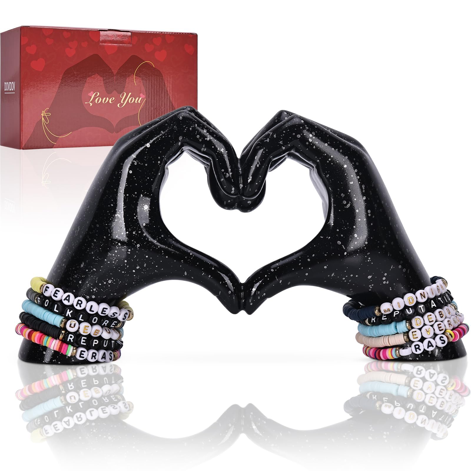 DOVDOV Heart-Hand Sculpture, Black Palm Statue, Black Home Decor Sculpture, Suitable for Living Room Coffee Tables, Offices, entryway Console Table