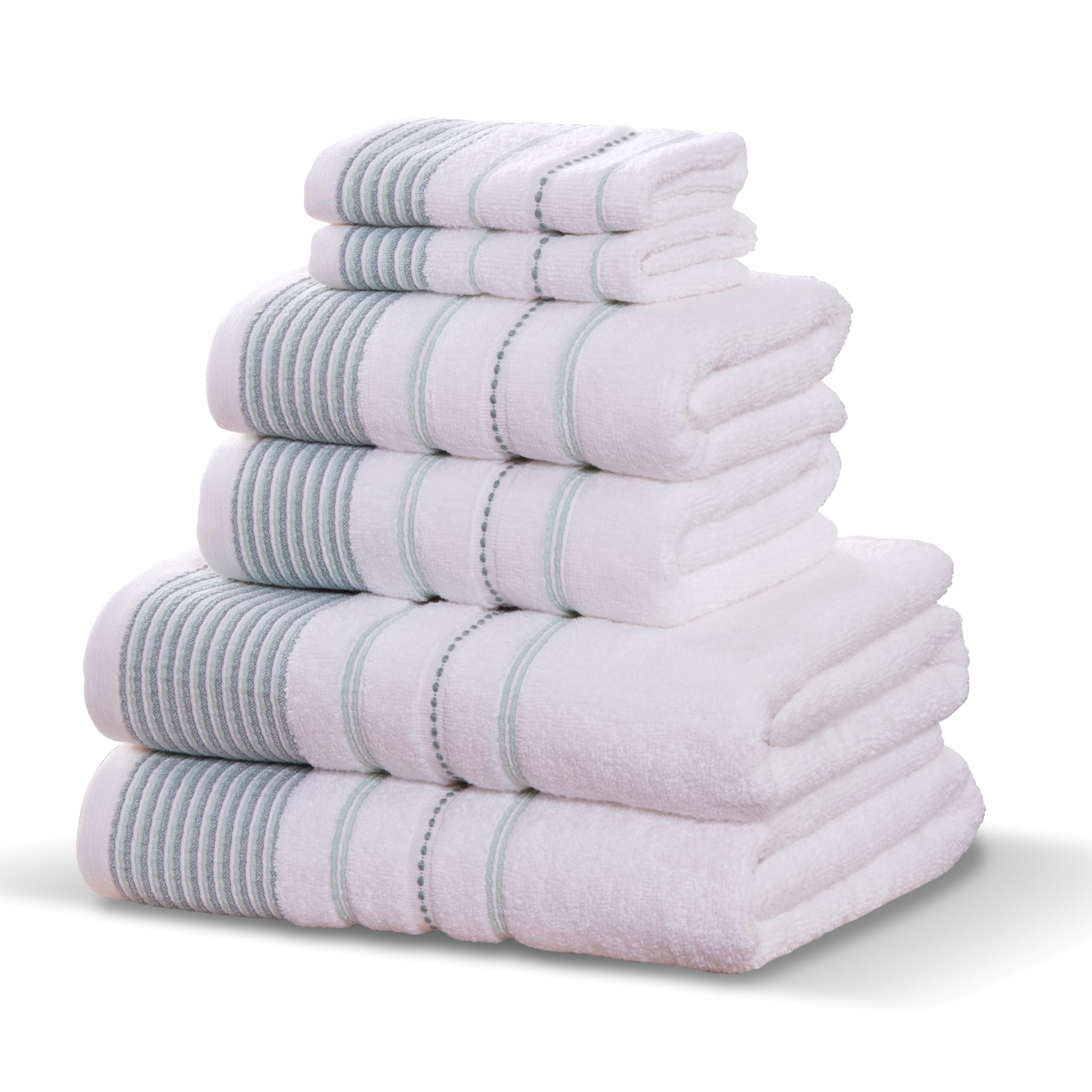 Rapport Home Dakota Stripe 6-Piece Towel Bale | Luxurious 100% Cotton 500gsm Bathroom Set, Bale Green