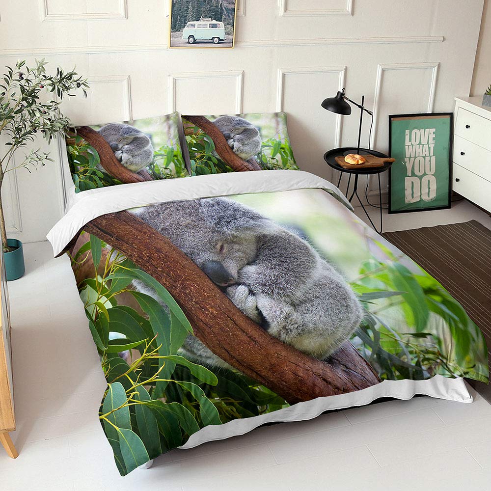 Morbuy Boys Koala C Duvet Cover Set For Single Double Super King Size Bed, 3D Koala Animal Printed Microfiber Bedding Sets Duvet Set With Pillowcases And Quilt Case (,King-220X230cm)