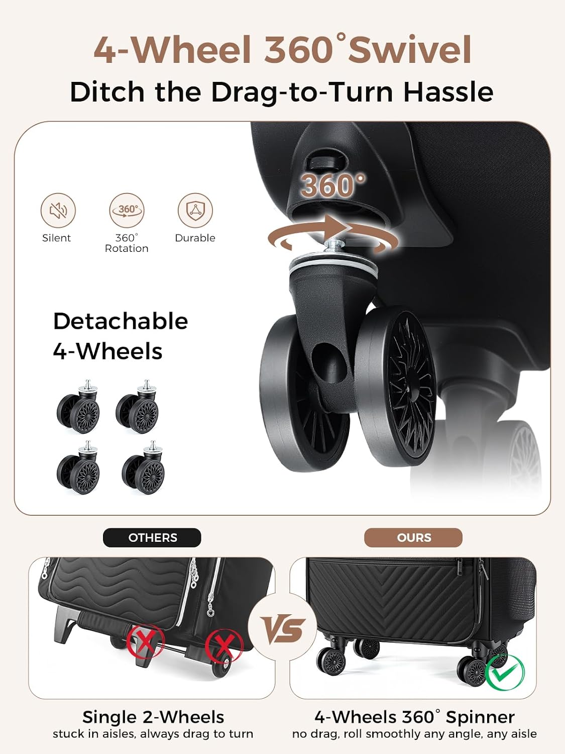 Rolling Teacher Bag with 4-Wheels 360° Spinner, Hardside Large image 4