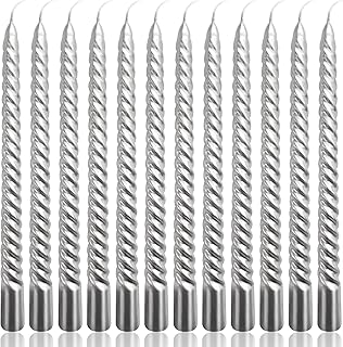 10 Inch Silver Spiral Taper Candles Set for Holiday Decor, 12 Pack Unscented Twisted Candlesticks, Dripelss Thin Tapered Candles for Wedding Dinner Parties Galas Award Ceremonies Religious