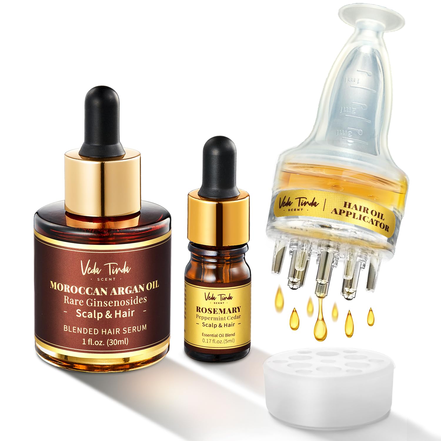 Rosemary Hair Growth Oil Set - Scalp Massager Applicator and Moroccan Argan Oil-Infused Serum for Hair Regrowth and Scalp Health Care