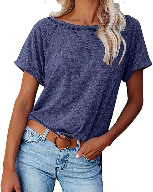 Camisetas y blusas de manga corta para mujer, camisetas negras para mujer,  cuello redondo, cuello redondo para mujer : Ropa, Zapatos y Joyería -  Amazon.com