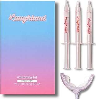 Laughland Super Strength Teeth Whitening Kit, LED Mouthpiece, 3 Whitening Gel Syringes, 11% Hydrogen Peroxide, Glycerin, Aloe Vera & Mint, at Home Dental Care, 6+ Treatments