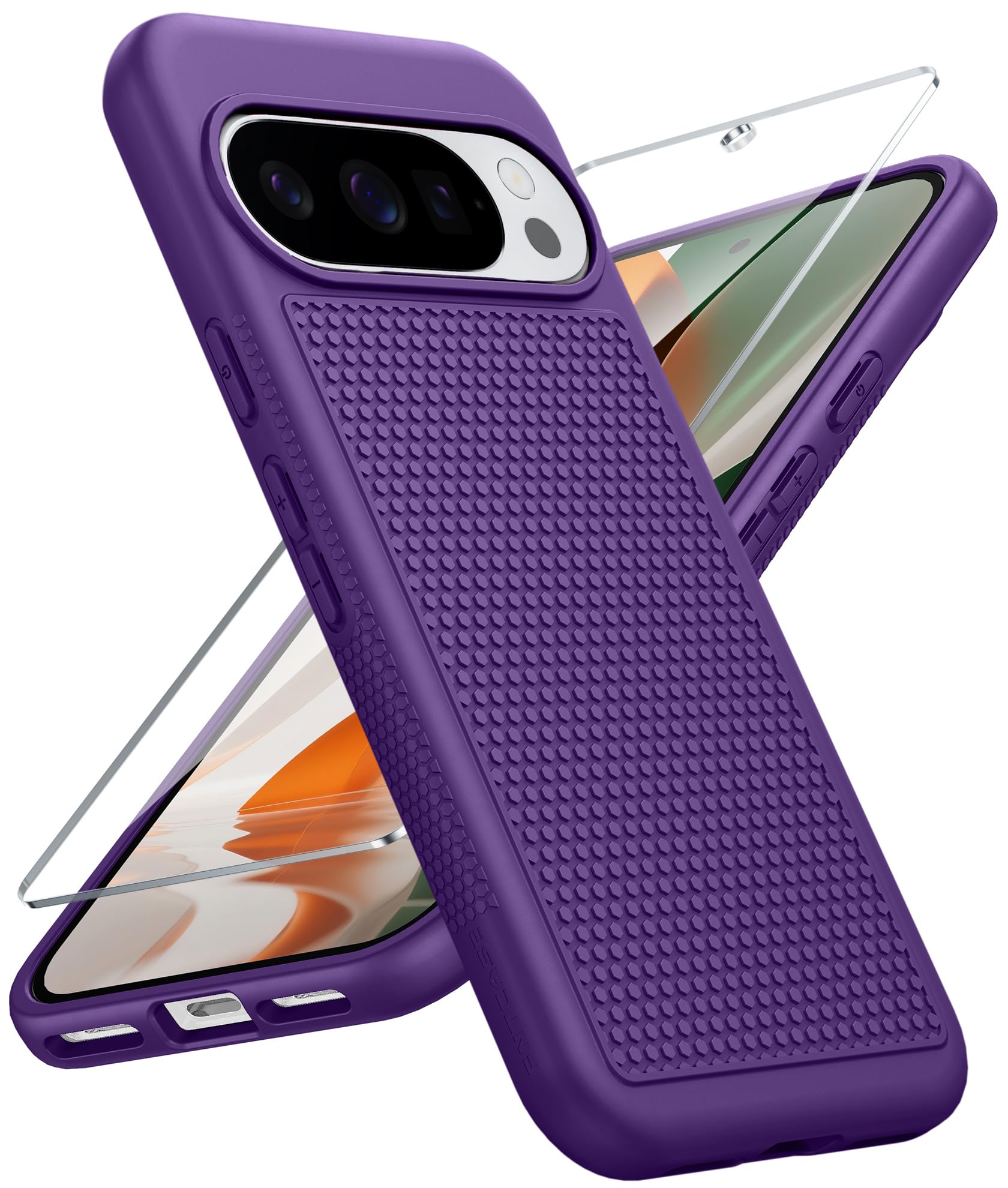 FNTCASE for Google Pixel 10 Pro XL Case: Dual Layer Non Slip Protective | With Screen Protector, Shockproof Drop Protection, Matte Textured Protective Cell Phone Cover, for Daily Use, Purple