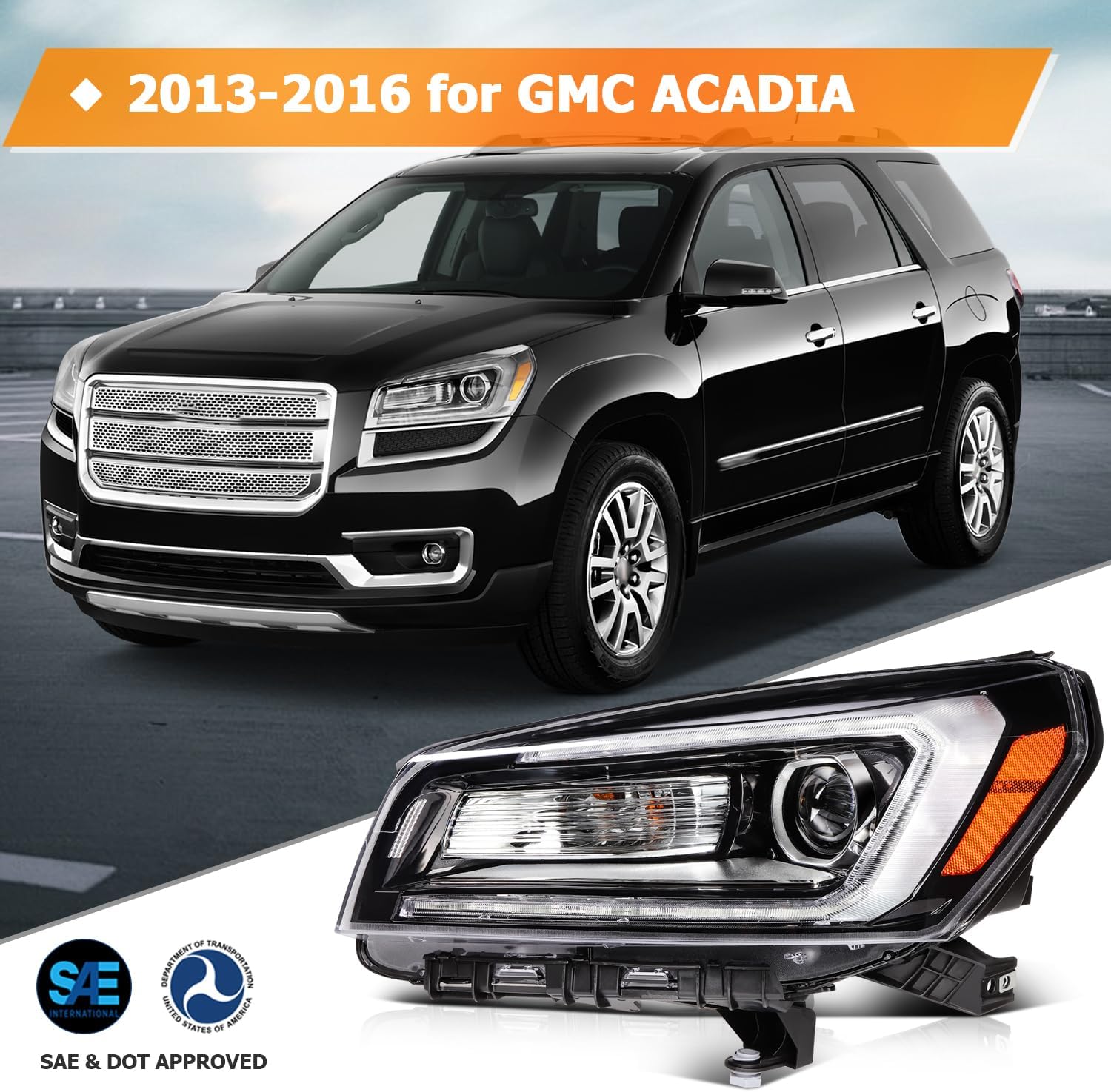 Headlight Assembly Fit with 2013-2016 for GMC ACADIA 2017 for GMC Acadia Limited Chrome Housing Left 23358994 GM2502376