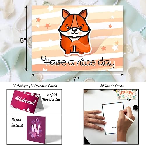 Miniatura 2 de 32 tarjetas de felicitación para todas las ocasiones, caja surtida con sobres y calcomanías, tarjetas de felicitación surtidas de 5 x 7 pulgadas con