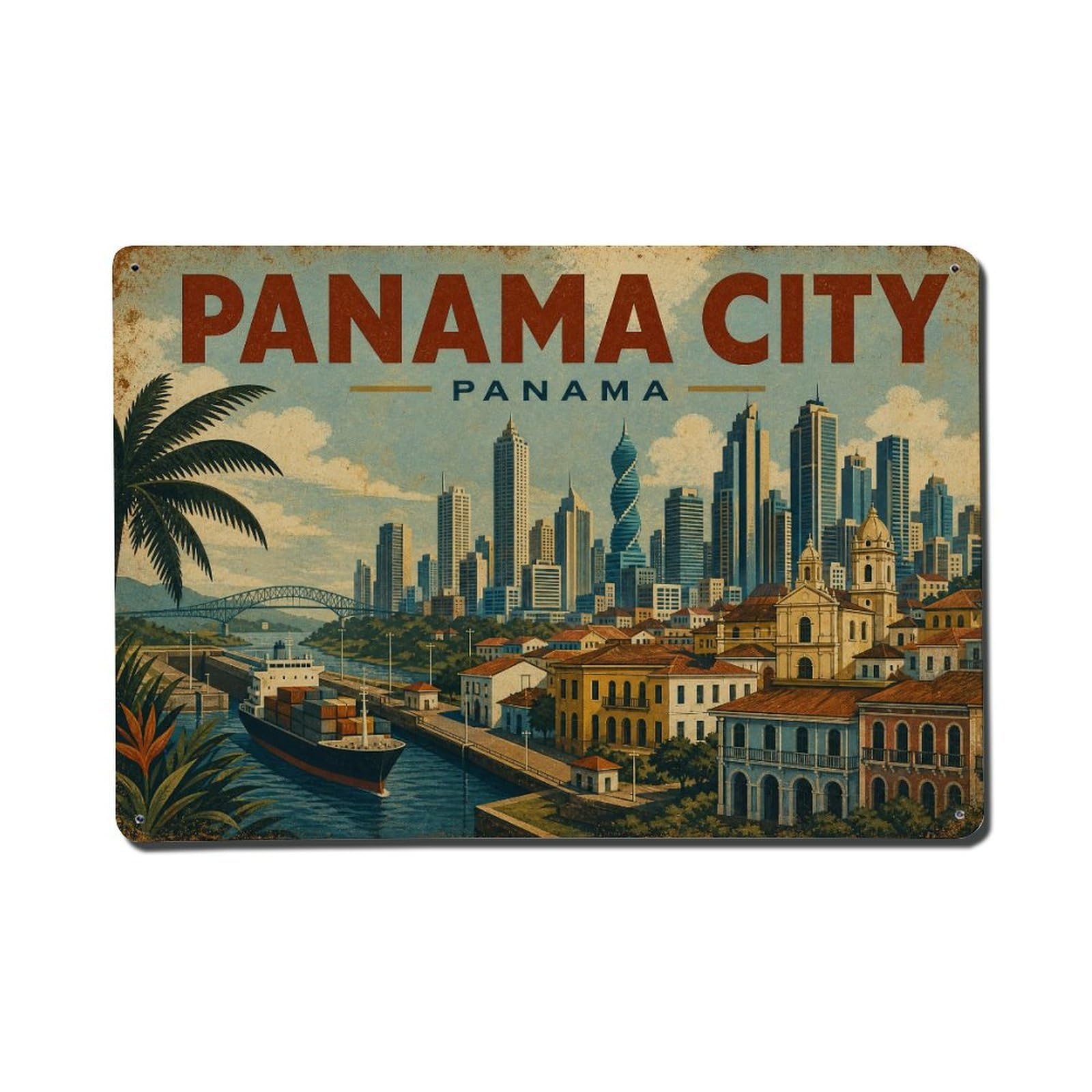 Retro Travel Panama Panama City Metal Tin Sign