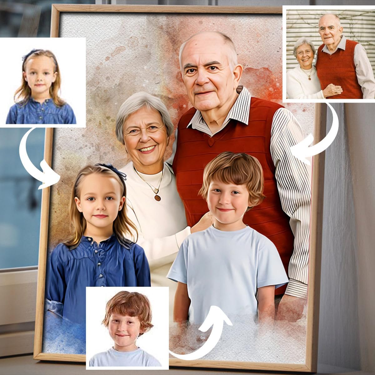 GOSSBY Personalized Custom Canvas Merge Photo Canvas For Family Custom Canvas Prints, Family Personalized Poster Wall Art with Your Photos Wood Frame Digitally Printed, Custom Canvas Prints for Your F
