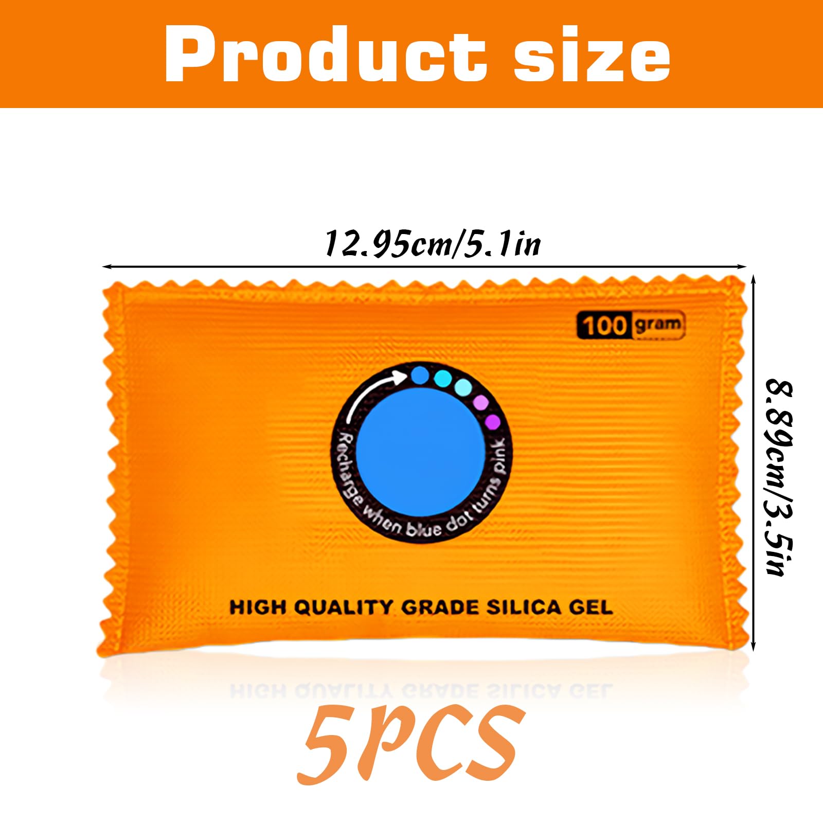 BAIFULAI 5 x 100g Wiederverwendbare Trockenmittelbeutel Kieselgel, Feuchtigkeitsabsorber Kieselgel, Luftentfeuchter Auto, farbige Trockenmittelpakete für Koffer, Safe, 3D-Filamente, Nebel im Auto