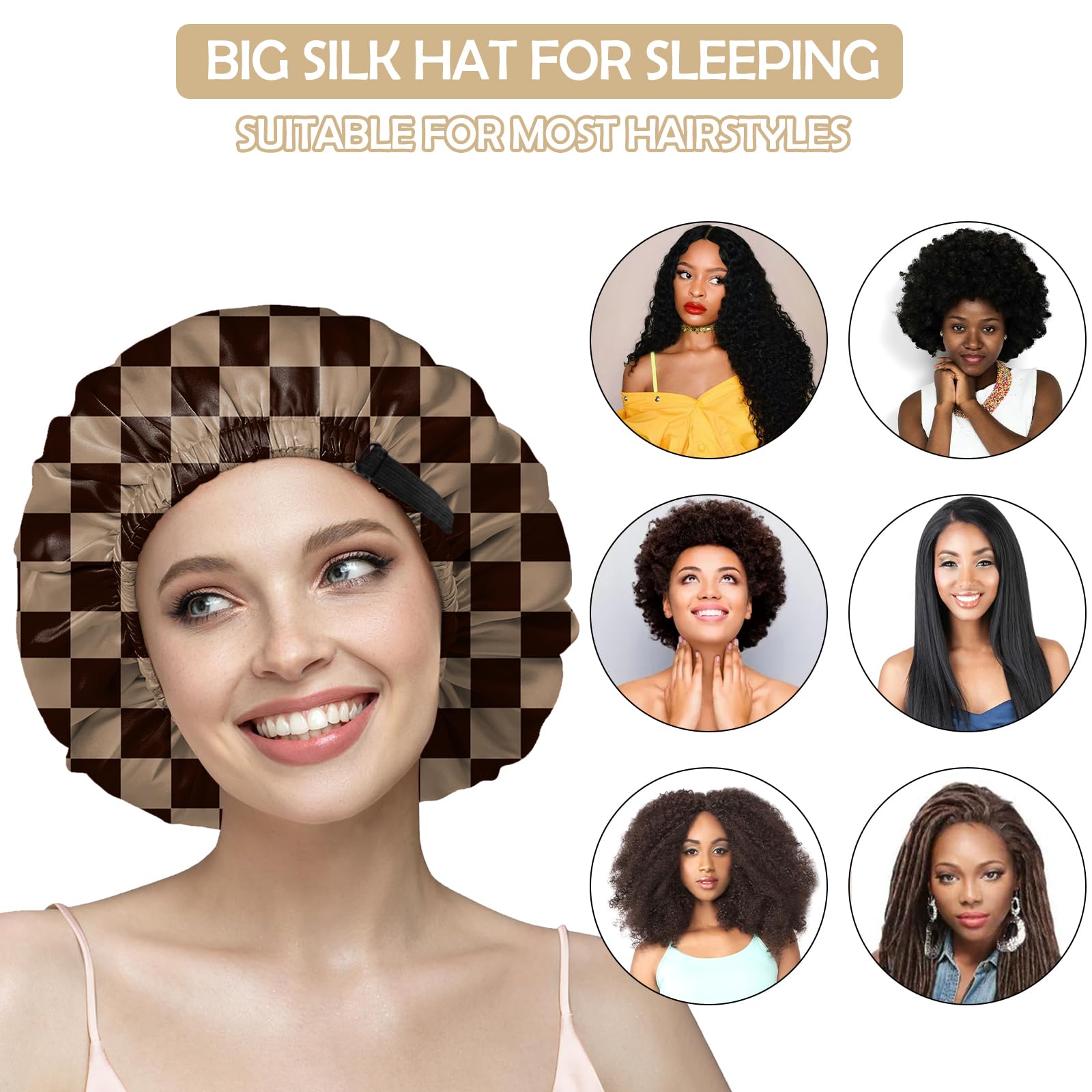 BHAHB Satin Hair Bonnet Silk Bonnet for Sleeping Double Layer Elastic Adjustable Caps Reusable Cute Aesthetic for Women Girls-Skull: O6-checker