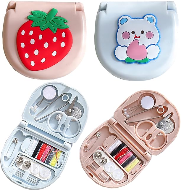 Mini Sewing Kit, 2 Pack Small Sewing Kit for Adults, Home, Travel, Emergency, Portable Needle and Thread Kit Box Plastic Sewing Box