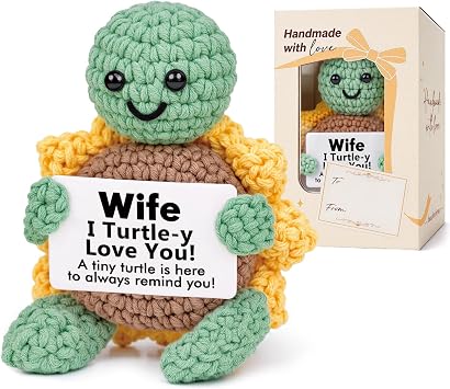 CheriGift Wife Birthday Gifts,Gifts for Wife, Adorable Handmade Crochet Sunflower Turtle, Romantic Birthday Christmas Wedding Anniversary Presents for Her