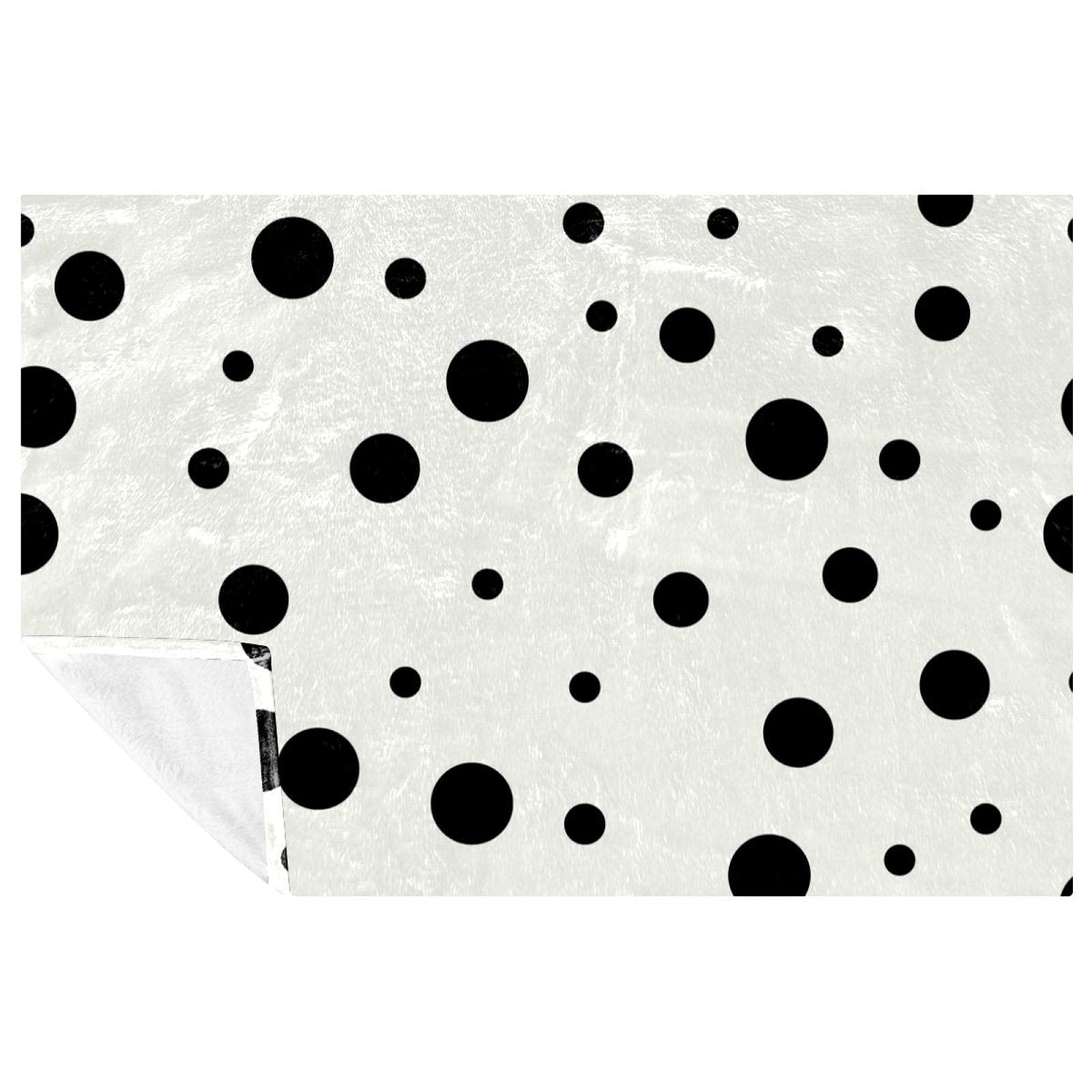 Couverture lit et canapé motif pois noir blanc - Plaid chaud 150x100 cm