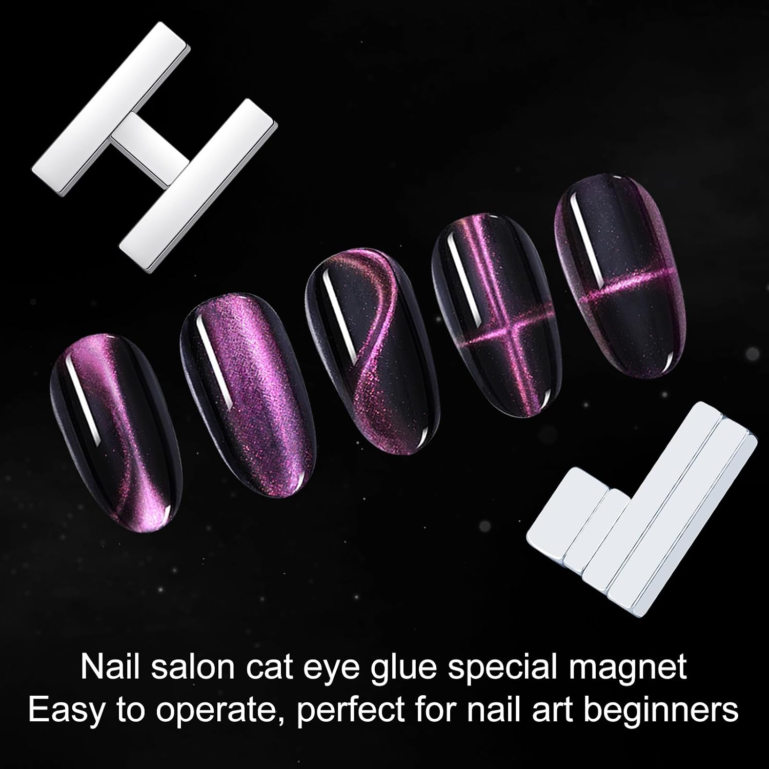 Mini Nail Magnet Set, 4-PC Assembled Cat Eye Manicure Gel Nail Polish Magnet Tool for Cat Eye Nail Art Salon or Nail Art Lovers