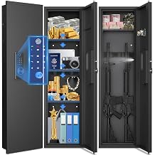 53"Tall Wall Safe Between the Studs, Wall Gun Safe with Biometric Fingerprint Lock Dual Alarm System & Silent Mode,3 Adjustable Shelves and Magnetic Slot Black-Fingerprint Safe