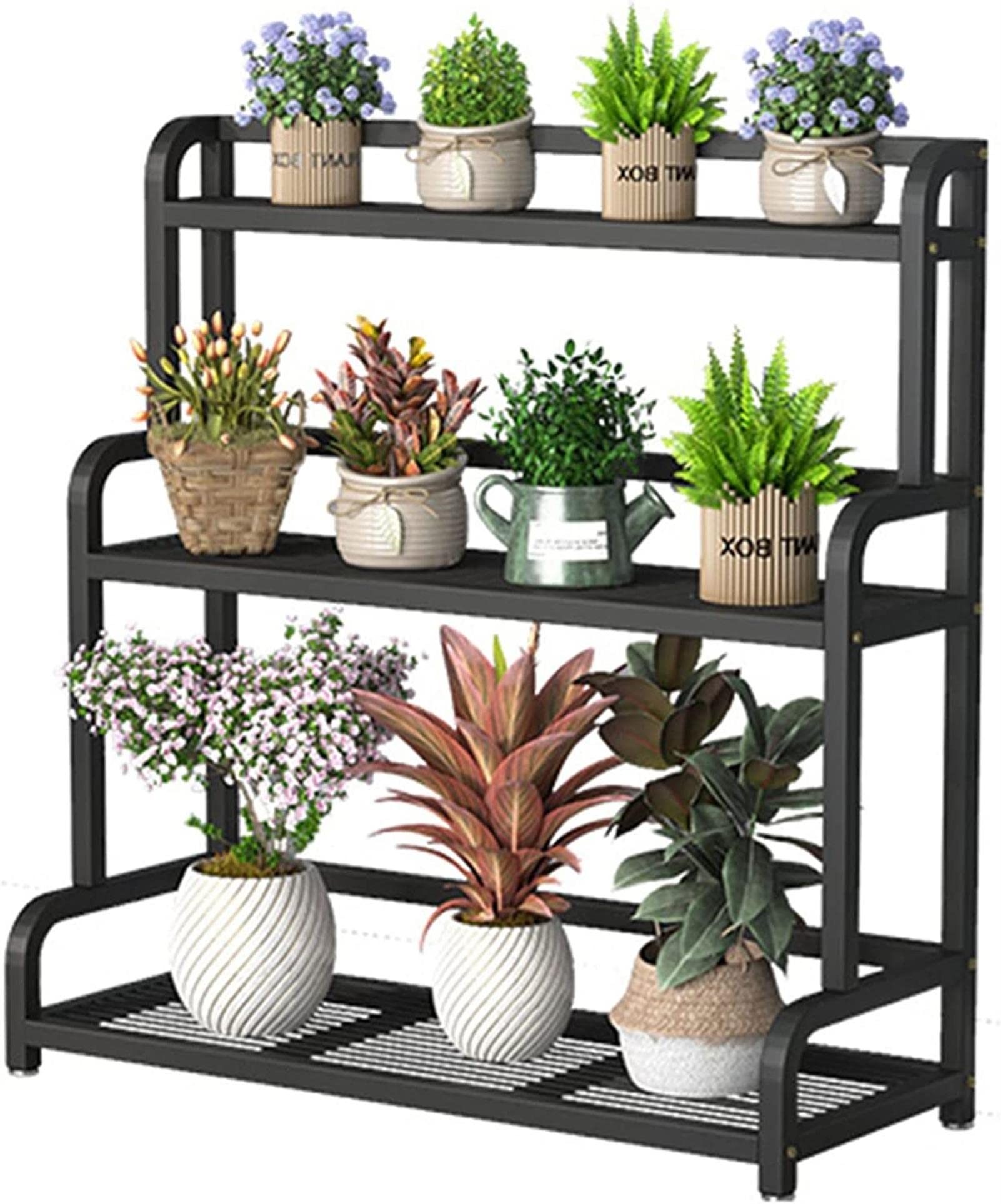 Support échelle à 3 niveaux pour pot de fleurs autoportant avec barre arrière, étagère d'intérieur et d'extérieur pour jardin et terrasse
