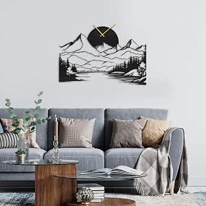 Amazon.com: SIGNLEADER Metal Wall Clock Wall Art Decor, Scenic Mountain ...