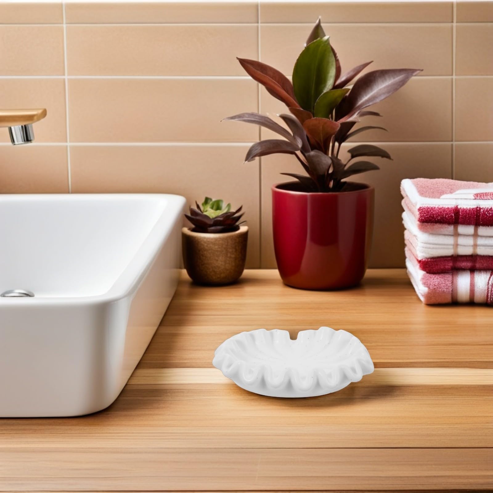 Jabonera de Cerámica Forma de Hoja de Loto Color Blanco para Baño