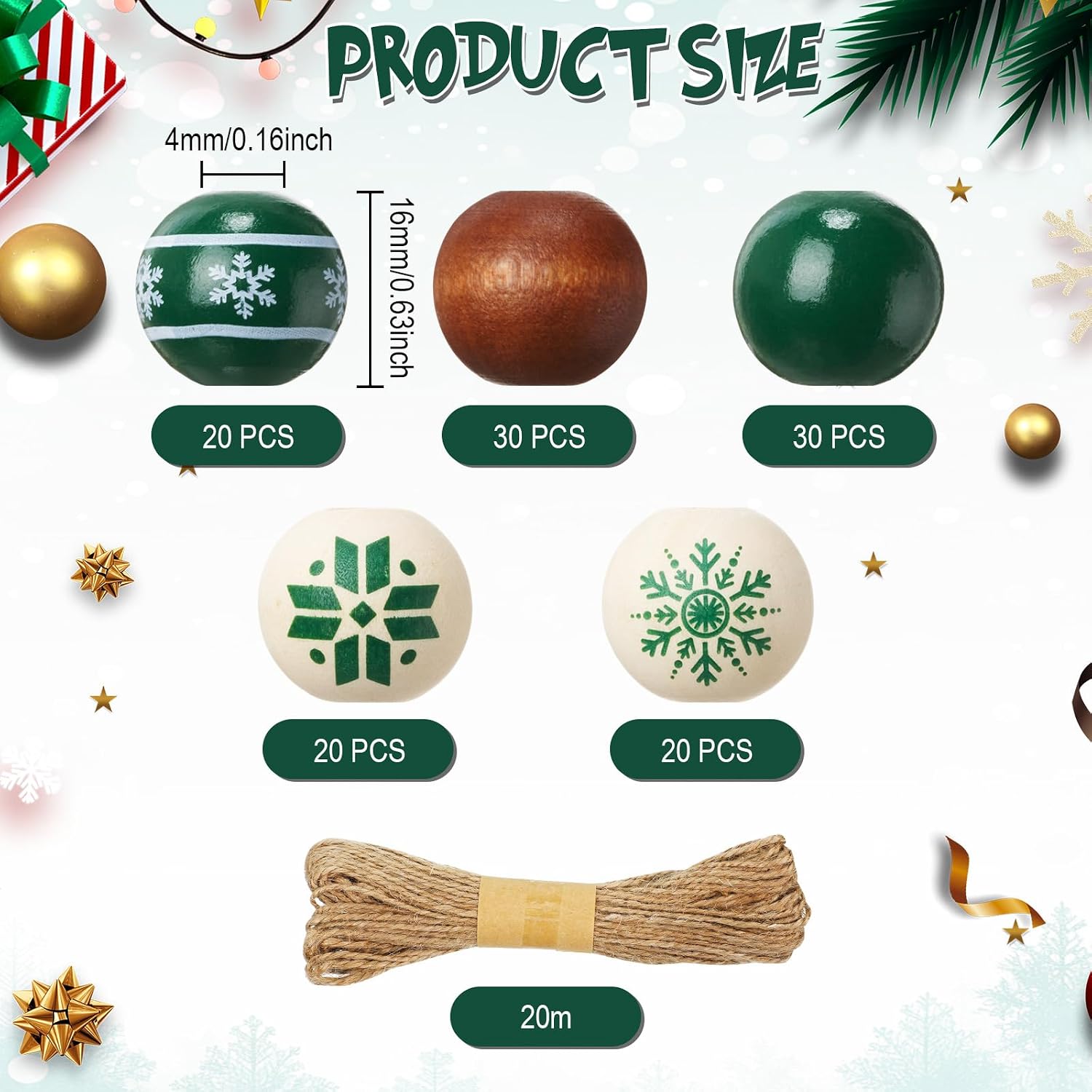 Jetec 120 Pcs 0.6 Inch Christmas Wooden Beads for Crafts image 2