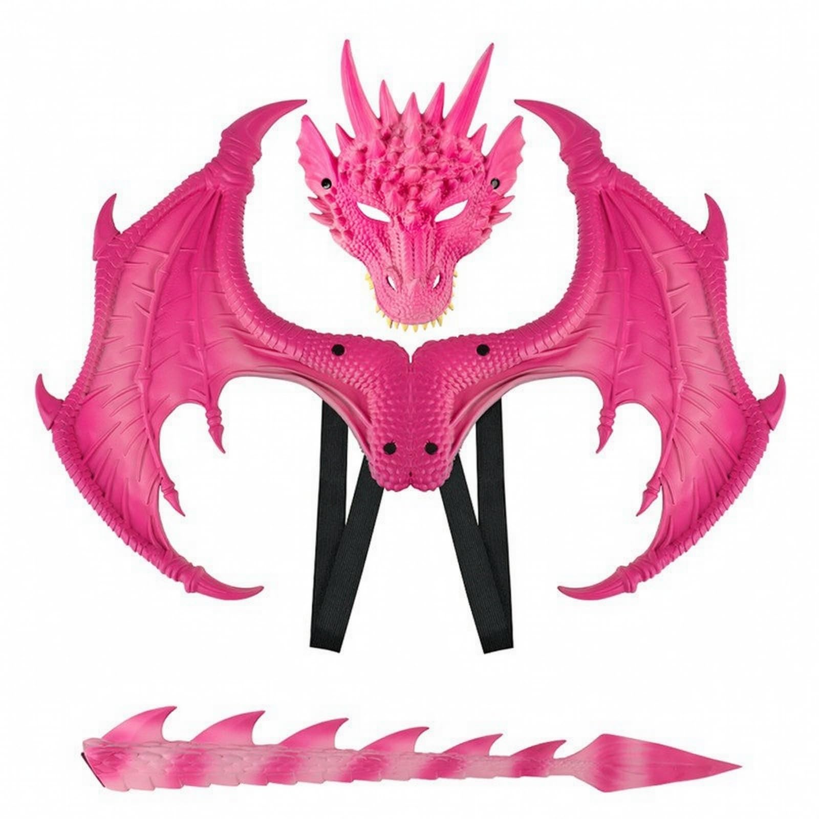 Milageto 3 Pezzi Set di Travestimento da Drago con Estensioni Laterali, Maschera e Coda Indosbile Costume da Drago Vertile per Bambini, Rosso