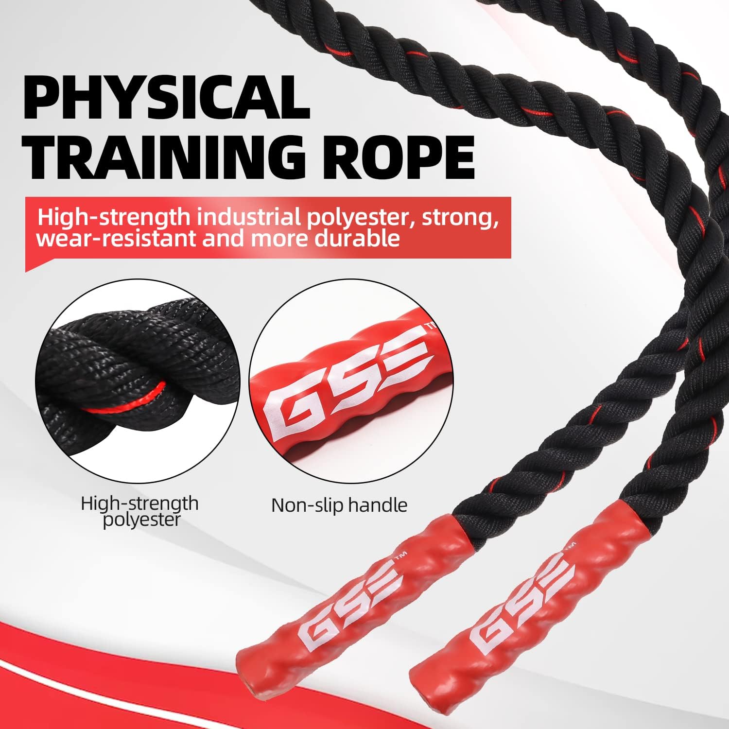 GSE 30ft/40ft/50ft Battle Rope with Protective Sleeve & Anchor Kit. Heavy Battle Rope for Home Gym & Outdoor Strength Training, Workout Exercise Rope