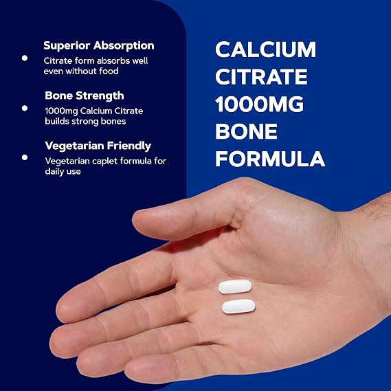 GNC Calcium Citrate 1000mg, Supports Strong Bones, 180 Caplets | Delivers a Highly Absorbable Form of Calcium to Support Strong Bones, in a Vegetarian and Dairy Free Formula