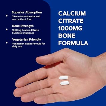 GNC Calcium Citrate 1000mg, Supports Strong Bones, 180 Caplets | Delivers a Highly Absorbable Form of Calcium to Support Strong Bones, in a Vegetarian and Dairy Free Formula