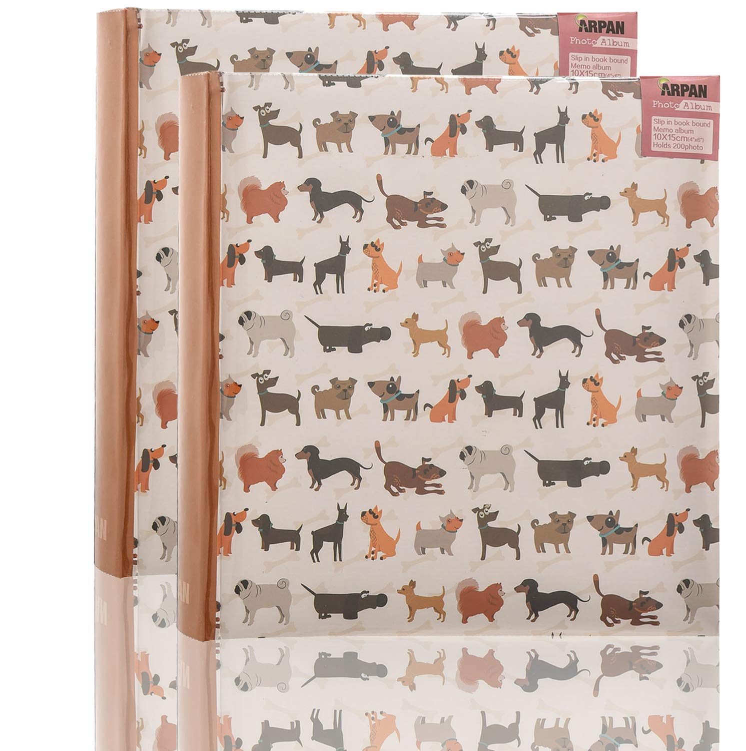 Arpan 2 x Travel/Holiday Destinations/Memory Photo/Picture Album with Memo Writing Area and Decorative Vintage/Text Design on Front to Fit 200 6 X 4'' / 15 x 10 cm Photos (Cute Dogs)