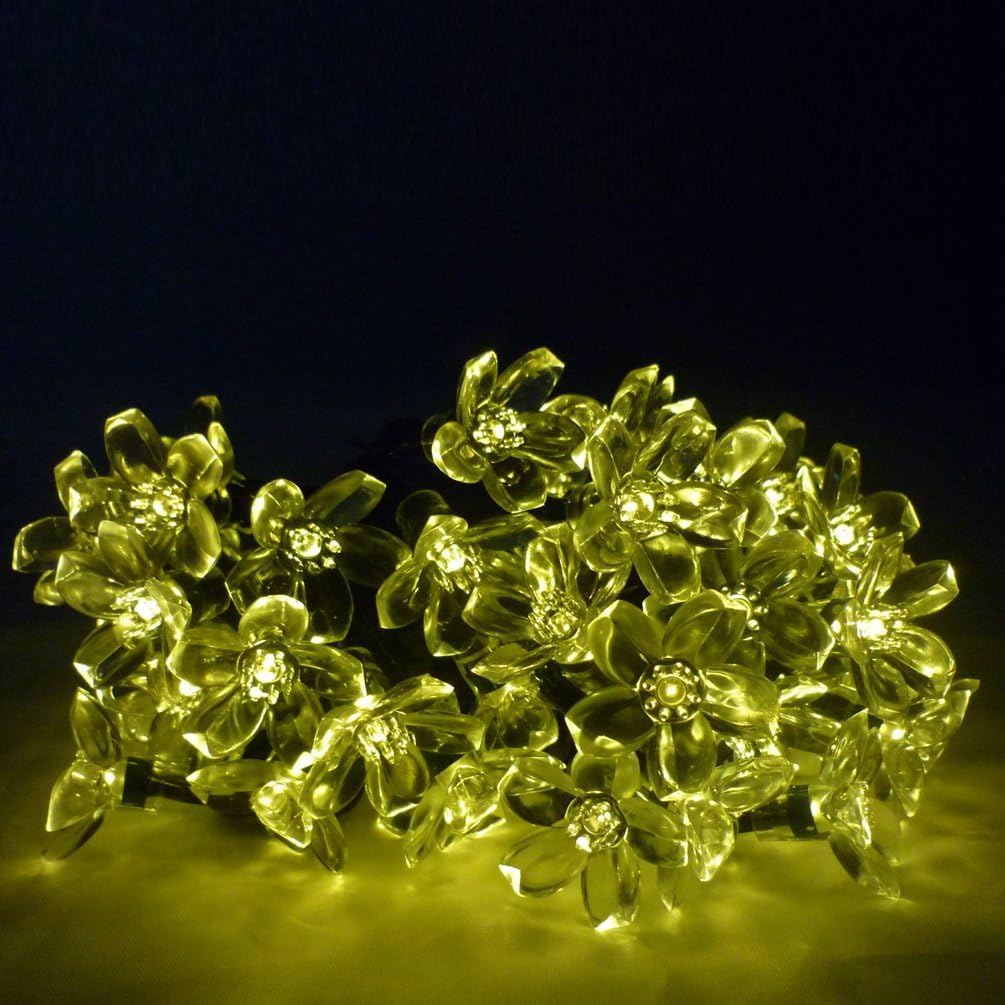 KELOMTECHNOLOGY 50 LED Solar Flower String Lights, 23ft, Outdoor Waterproof Blossom Decorative Lights, Ideal For Home, Gardens, Lawn, Patio, Weddings, Parties, Holiday Decorations
