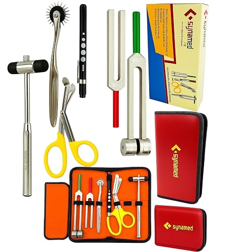 Cynamed Set of 6 pcs Reflex Percussion Buck Hammer + Penlight +Tuning Fork C 128 C 512 + Bandage Scissors 7.25" + Wartenberg Pinwheel (Set of 6)