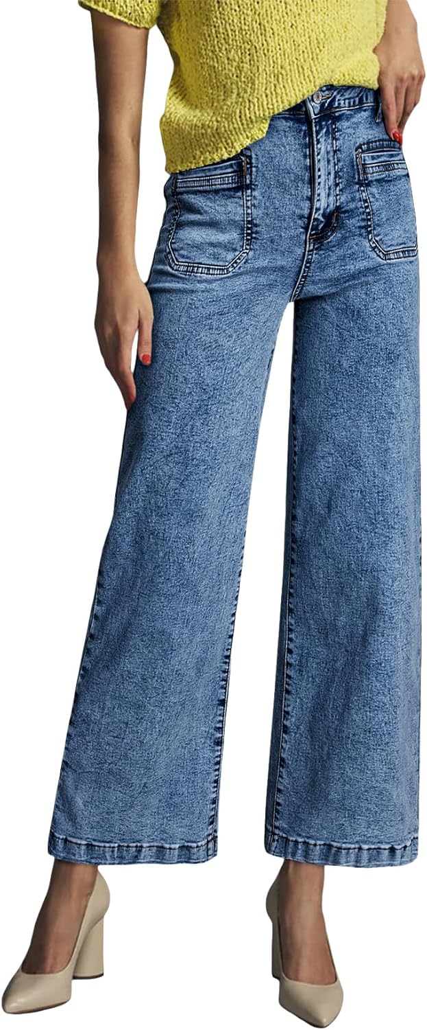 Astylish Womens Jeans Wide Leg High Waisted Stretchy Straight Leg Jeans Trendy Ankle Denim Pants with Patch Pocket - Image 5