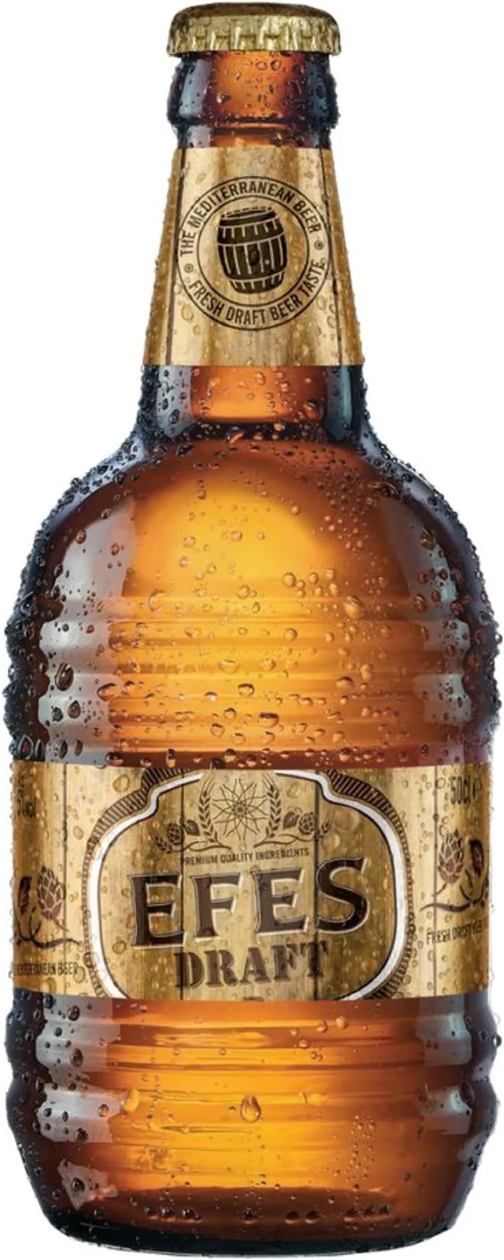 EFES Draft Lager Beer 12 x 500ml Barrel-Shaped Bottles, 5 percent ABV – Fresh Draught Taste – Turkish Beer - Optimal Served Chilled for BBQs, Parties and Mediterranean Food