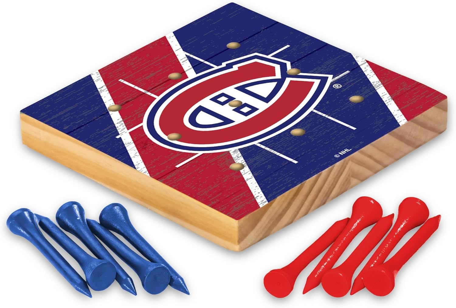 Rico Industries NHL Peg Tic Tac Toe Game 4.25" x 4.25" Wooden Travel Sized Tic Tac Toe Game - Toy Peg Games - Family Fun