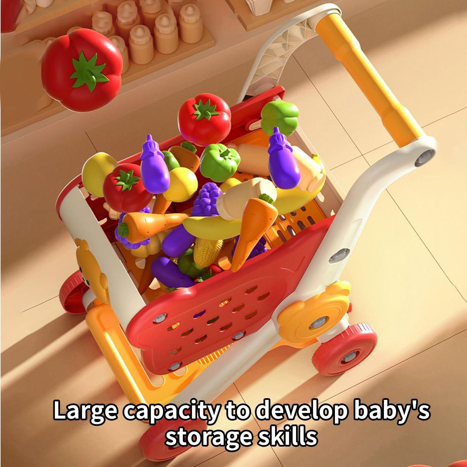 Kids Shopping Cart, Grocery Play Set, Pretend Store Game, Interactive Toy