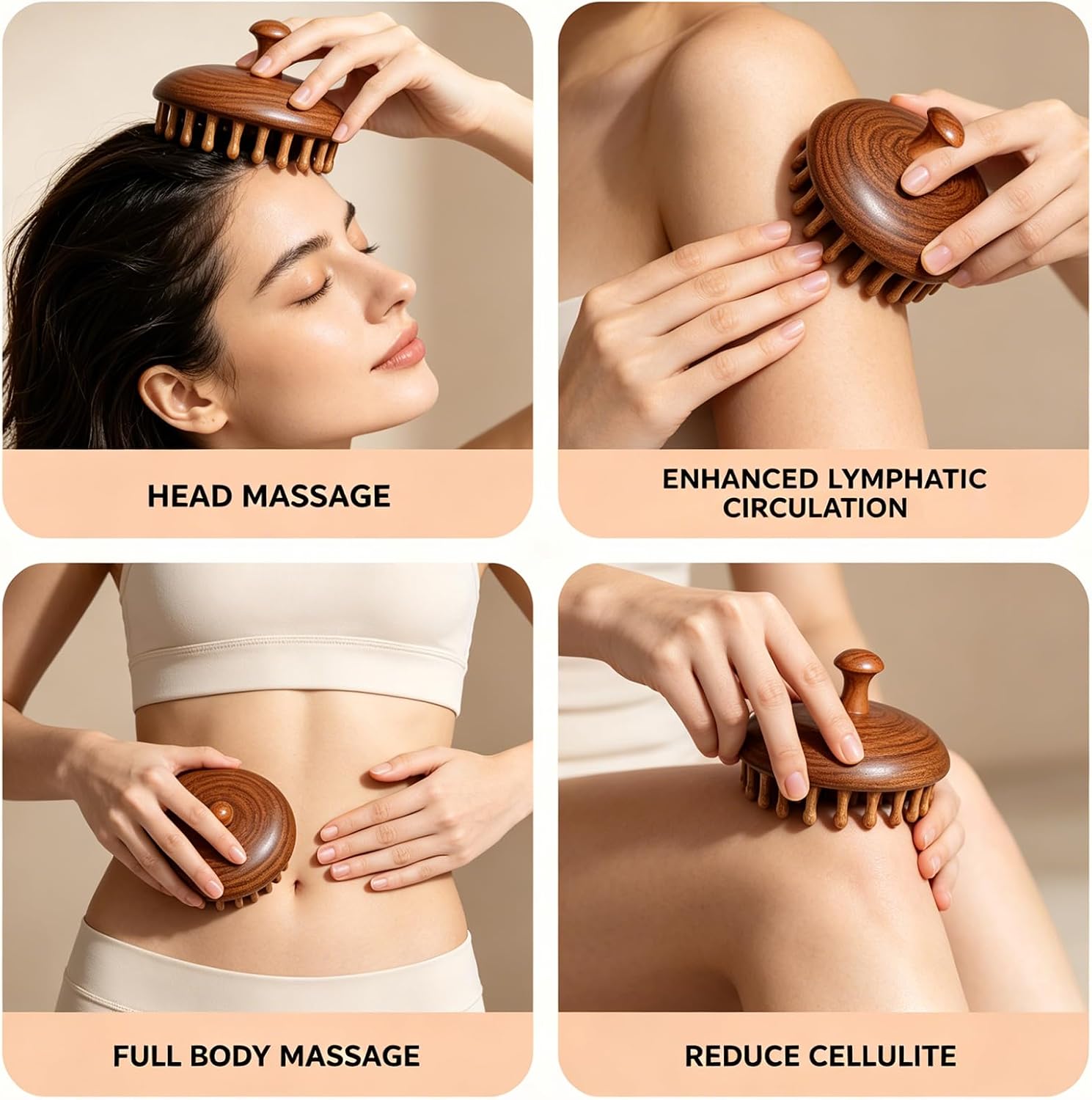 4 Pc Wooden Scalp Massager Comb Set, Wood Head Gua Sha Massage Tool