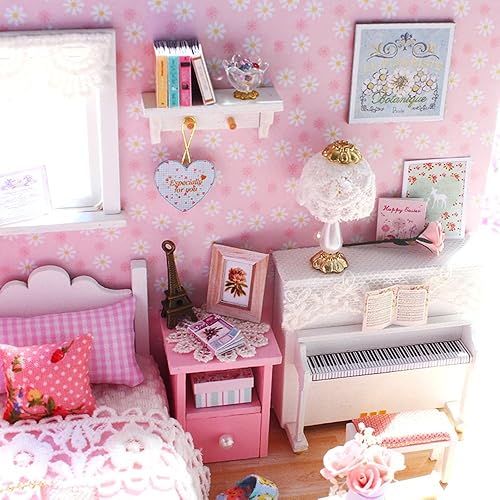 Miniatura 5 de Flever Kit de casa de muñecas en miniatura para bricolaje, habitación creativa con muebles y funda para regalo romántico de San Valentín (princesa
