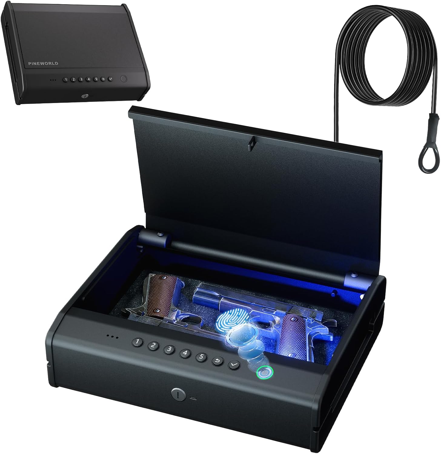 Gun Safe, Biometric Gun Safes For Handgun, Pistol Safe With Fingerprint or Keypad, Quick Access Unlock Gun Case for Firearm, Gun Lock Box For Nightstand Beside