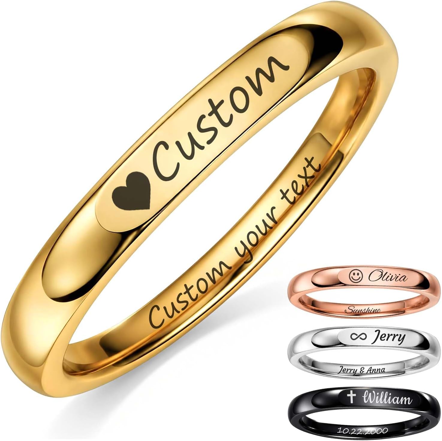 Personalized Name Rings Stackable Amazon.com: Custom Engraved Stainless Steel Name Rings for Women, 18K ...