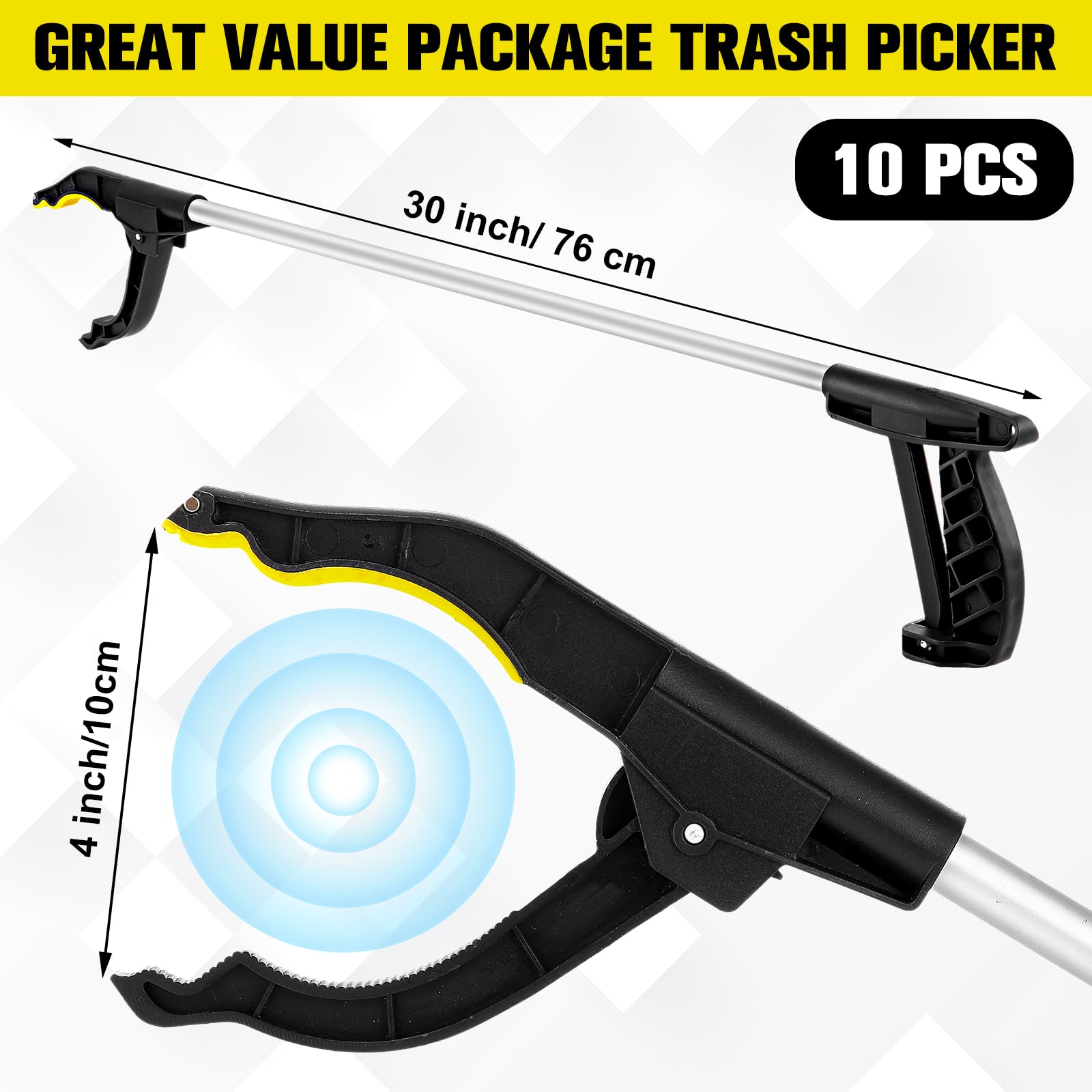 Sabary 10 Pcs Operation Christmas Grabber Reacher Trash Pickers Tool 30'' Long Upper Bulk Litter Grabber Heavy Duty Handy Mobility Aids Pick up Lightweight Nonslip Claw Elderly Arm Extension Stick