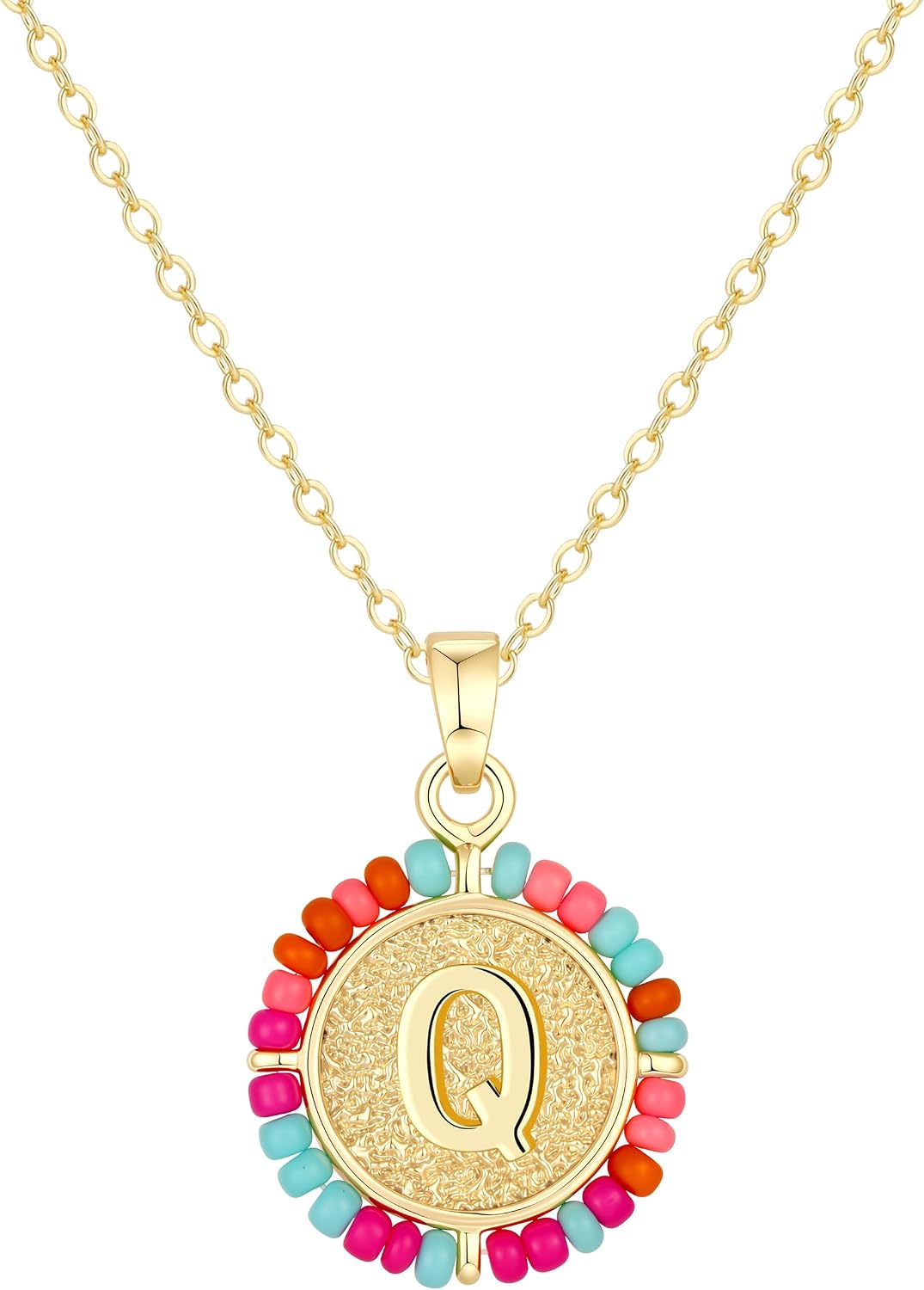 Initial Necklace for Women,Colorful Beaded 14K Gold Round Letter Pendant Cute Initial Necklaces for Teen Women Trendy Letter Necklace Jewelry Birthday Graduation Gifts