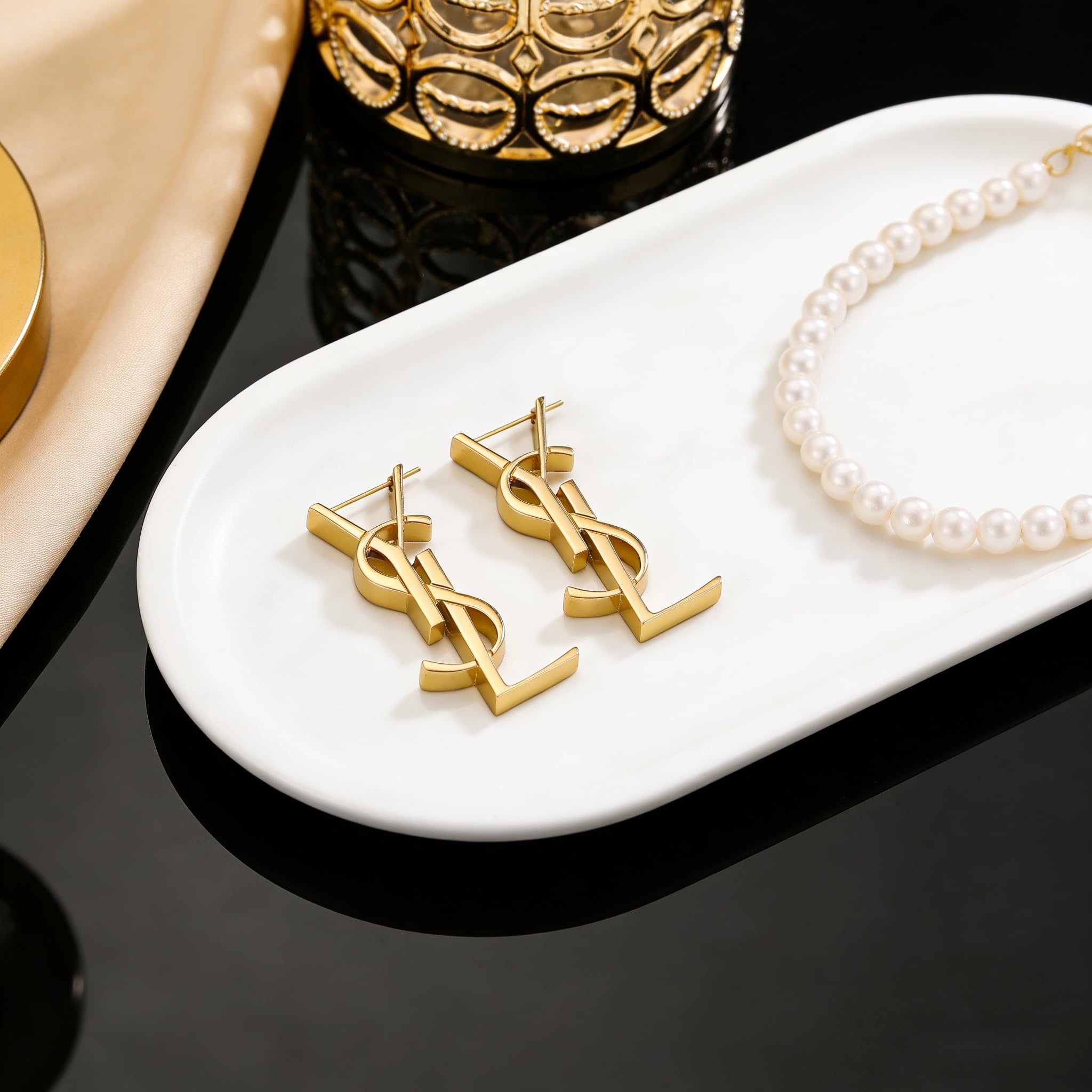 Designer Inspired Earrings,luxury designer earrings,Monogram Hoop Earrings, Women's Minimalist Swing Letter Stud Earrings ,18K Gold Plated Hypoallergenic Everyday Jewelry ,Personalized Birthday Gift for Best Friend - 4