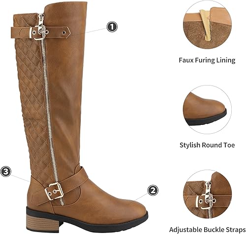 Miniatura 4 de DREAM PAIRS Botas altas hasta la rodilla de pantorrilla ancha para mujer, botas de montar con tacón bajo apilado,Utah-w