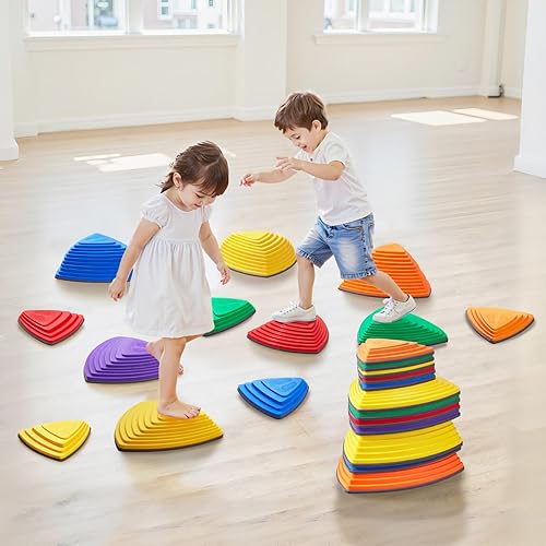 Miniatura 8 de VEVOR Piedras de equilibrio para niños, 12 unidades, hasta 220 libras, antideslizantes para niños pequeños, juego de coordinación de carrera de