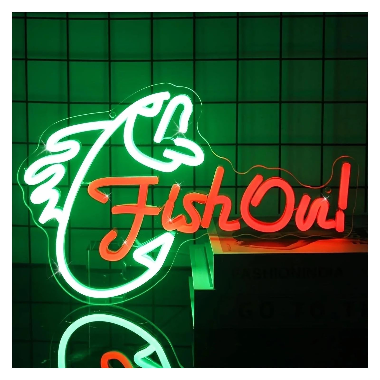 SHOUXI Sign Lamp Fish On Neon Sign Fishing Light Dimmable USB Powered for Bedroom Living Room Bar Cafe Shop Wall Art Decor 37.3cmx25cm