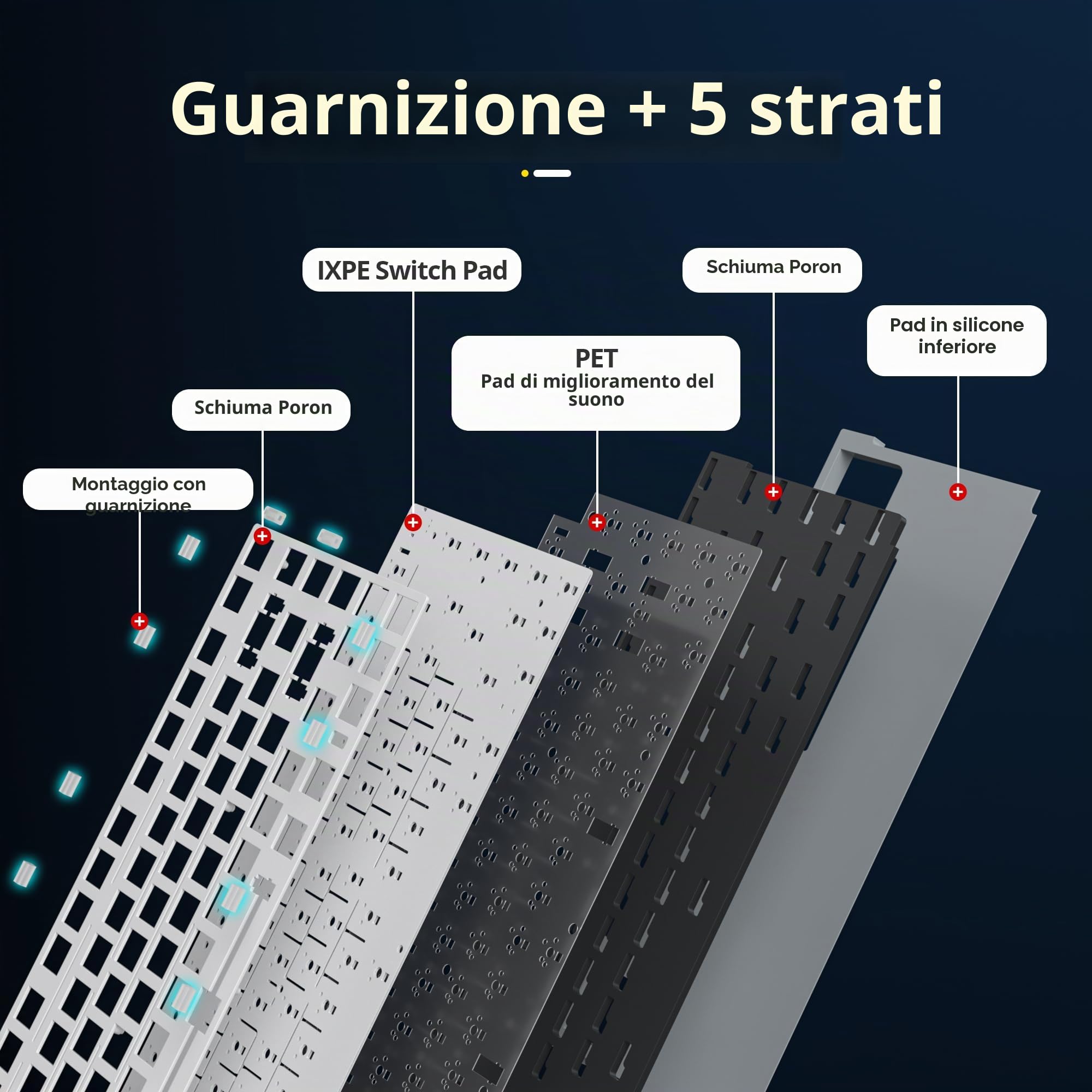 M75 Tastiera meccanica wireless con manopola, Tastiera da gioco meccanica compatta 75% RGB sostituibile a caldo BT5.0/2.4G/USB con Creamy Switch-5 schiume fonoassorbenti - QWERTY americana